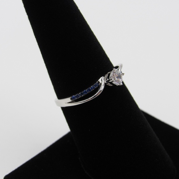 Sterling Silver Blue & Clear CZ Diamond Band Ring - Picture 3 of 5